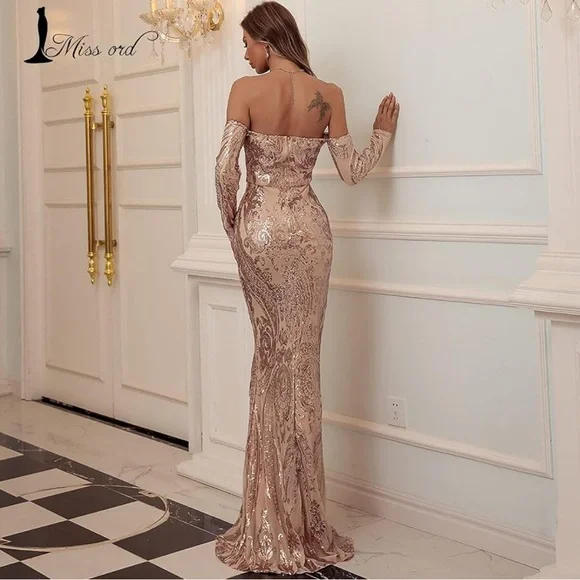 Gold Cocktail Prom Gala Gown - Picture 5 of 5